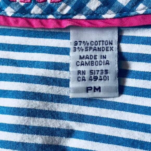 IZOD Women's Blue & White Striped Button Up, Fitted Blouse, Size: Petite Medium - Picture 3 of 9